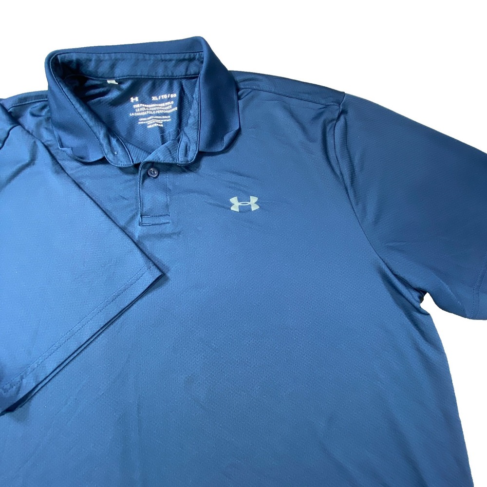 Under Armour Performance Polo Shirt Mens XL Blue Short Sleeve Loose Heat Gear